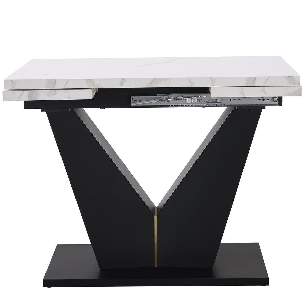 ESSTISCH 99-159/75/75 cm weiß schwarz ausziehbar mit V-Fußgestell aus MDF Metall - Weiß, Holzwerkstoff (99/75/75cm) - OKWISH