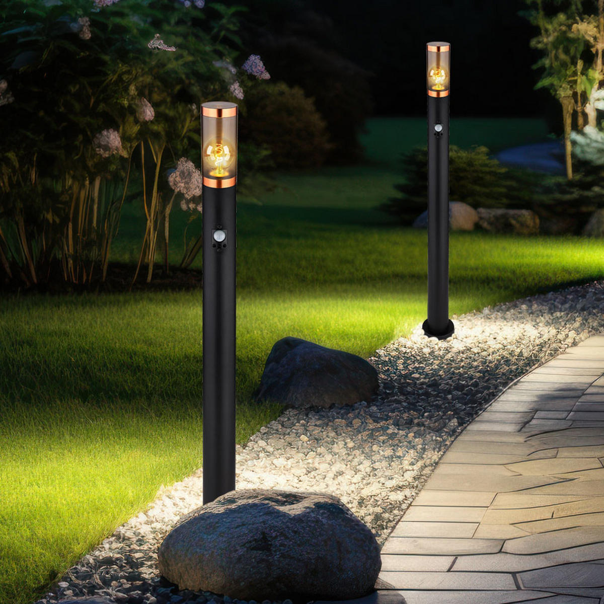 LED STEHLEUCHTE BOSTON Schwarz Edelstahl - Schwarz, Metall (7.6/7.6/110cm) - Globo Lighting