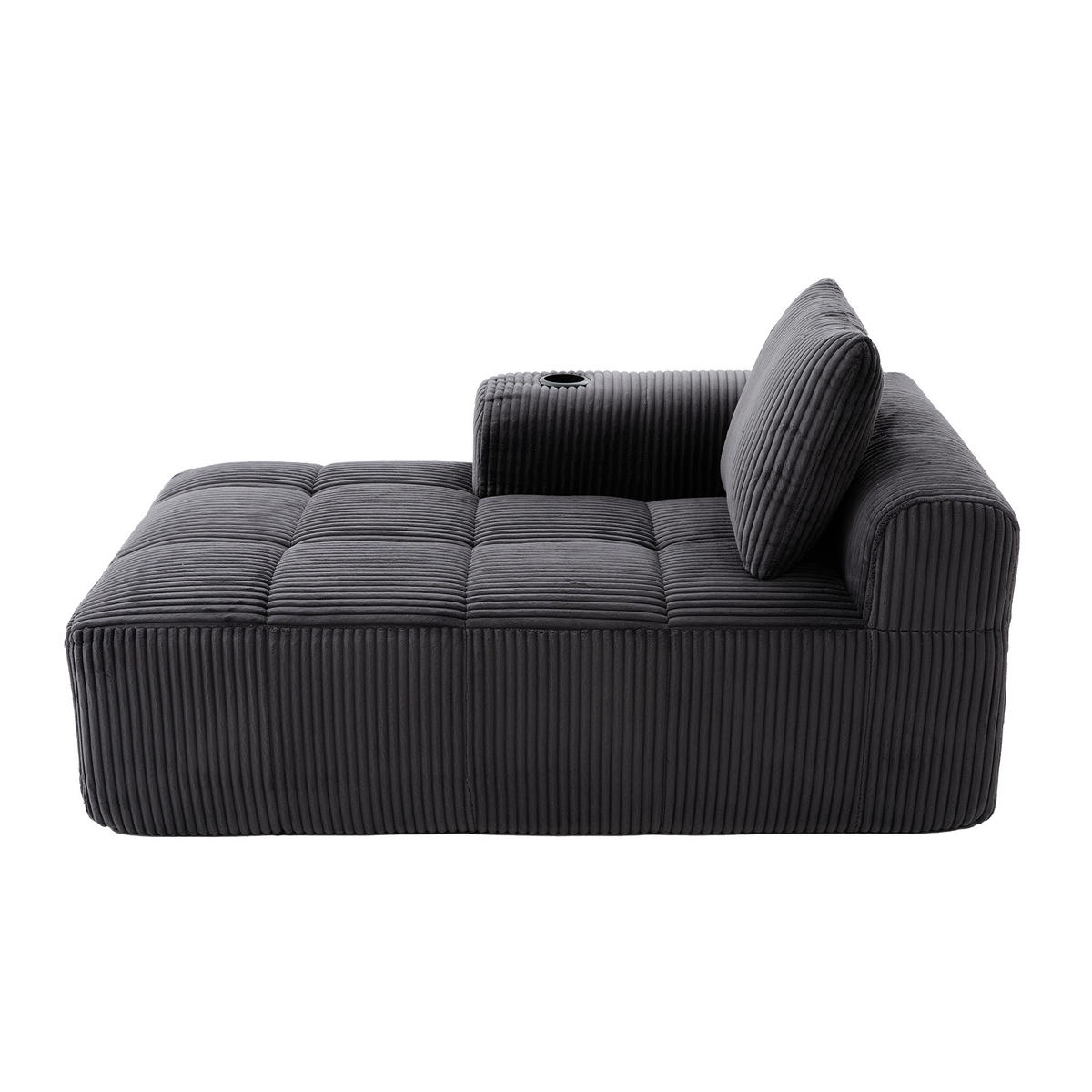 LIEGESESSEL Cord mit Seitenfächern und Becherhaltern 158/93/61 cm Dunkelgrau - Dunkelgrau, Textil (93/61/158cm) - Redom