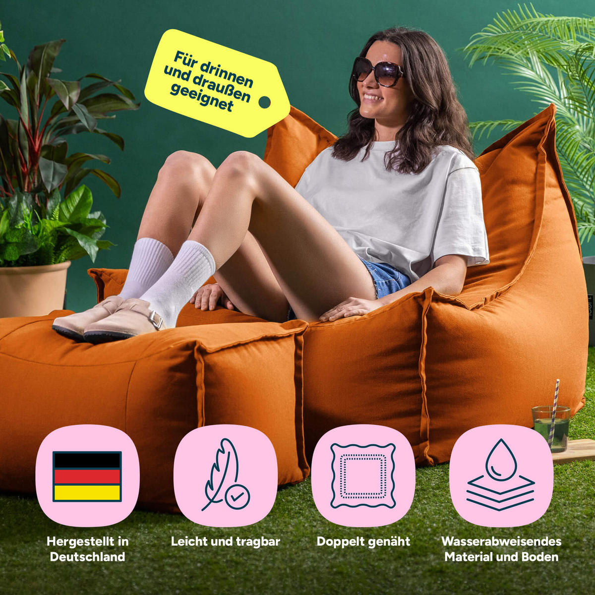 SITZSACK Outdoor-Sessel Alto + Hocker - Orange, Textil (94/75/94cm) - icon