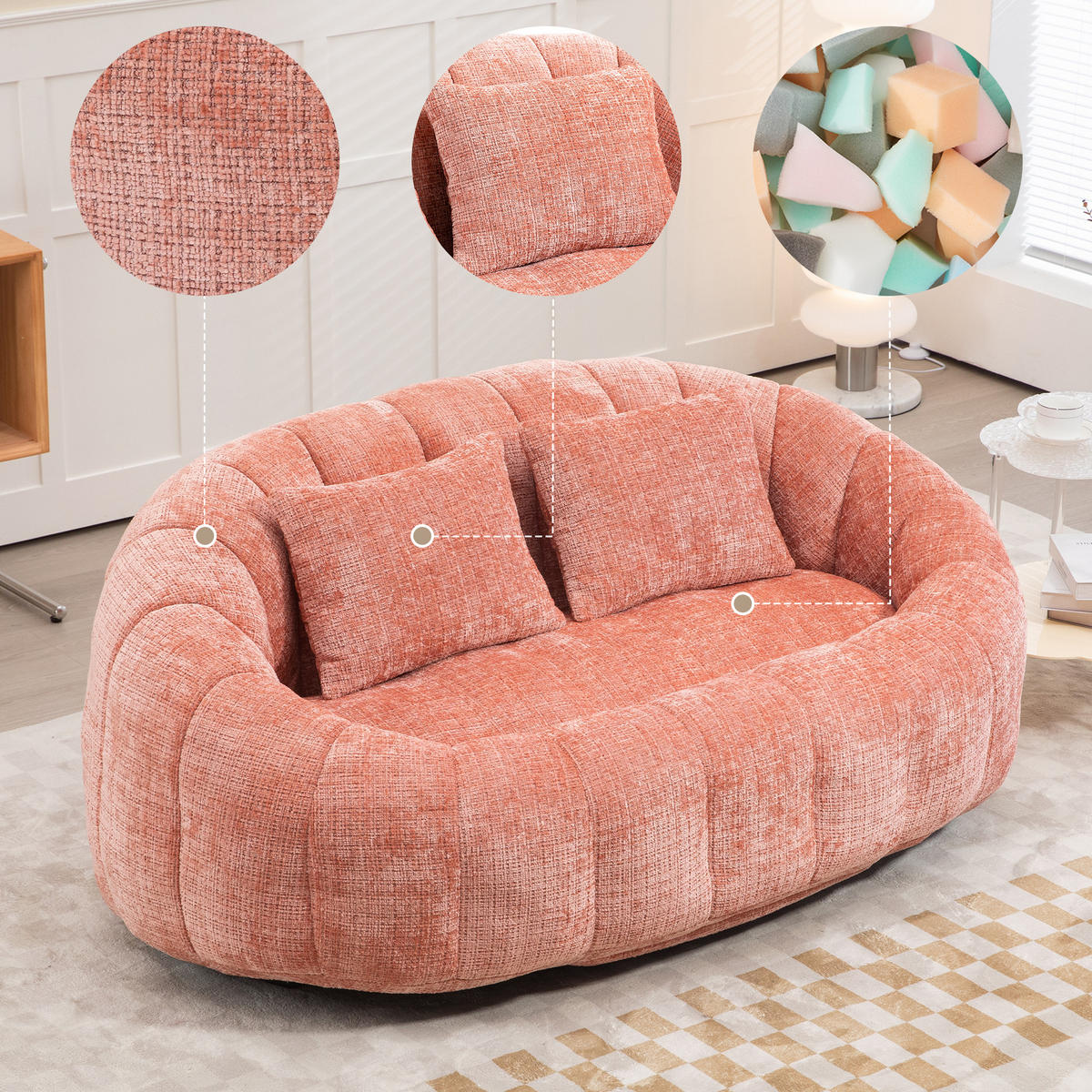 SITZSACK Chenille Pink mit Armlehnen - Rosa, Textil (145/63/95cm) - WISHDOR