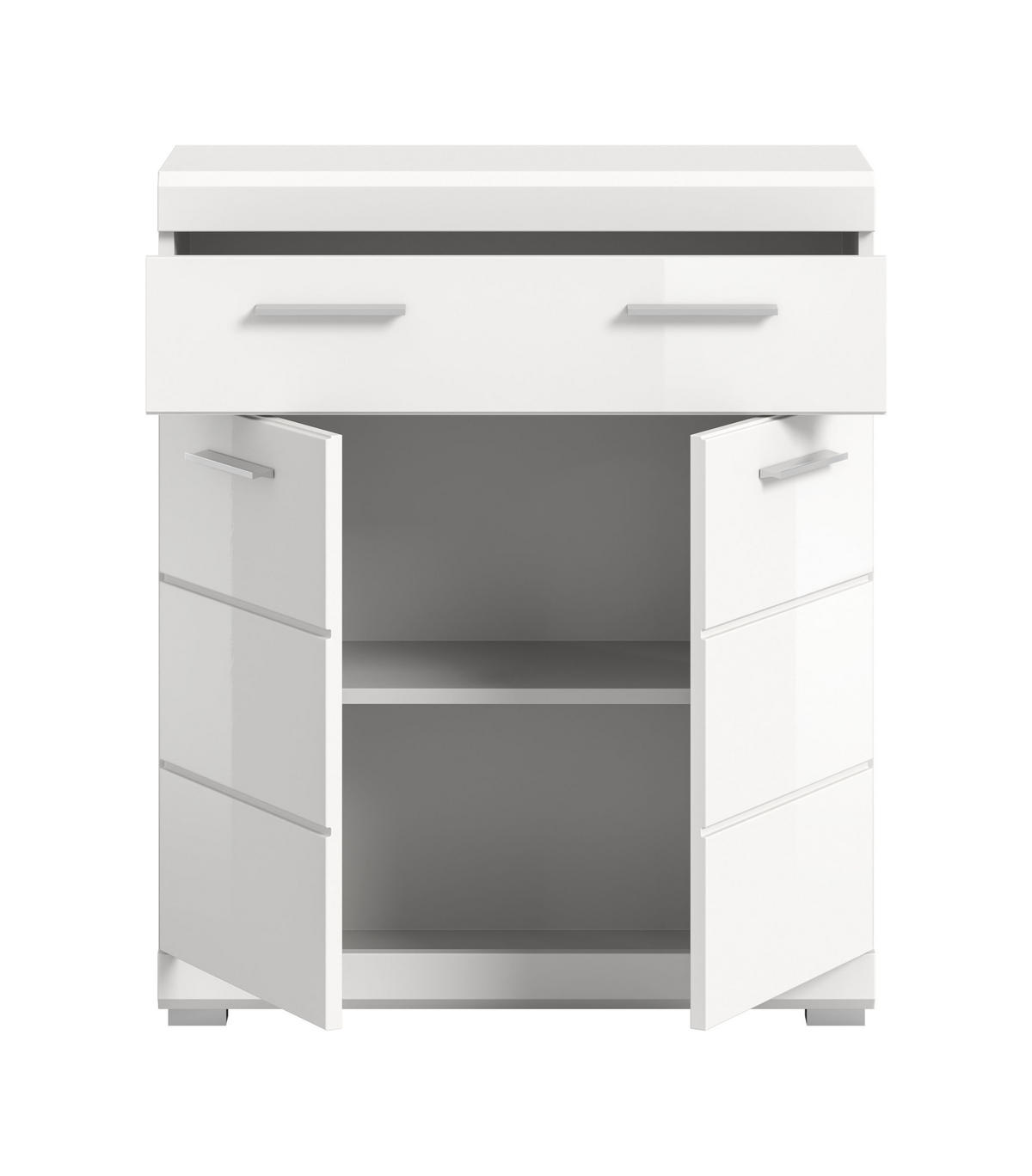 STANDSCHRANK Scout Bad in weiß Nachbildung und weiß hochglanz B/H/T: 74x88x31 cm - Weiß, Holz (74/88/31cm)