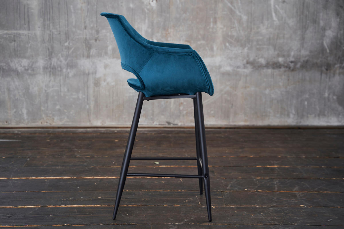 BARHOCKER ZAJA Blau Velvet - Blau, Textil (57/114/59cm) - KAWOLA