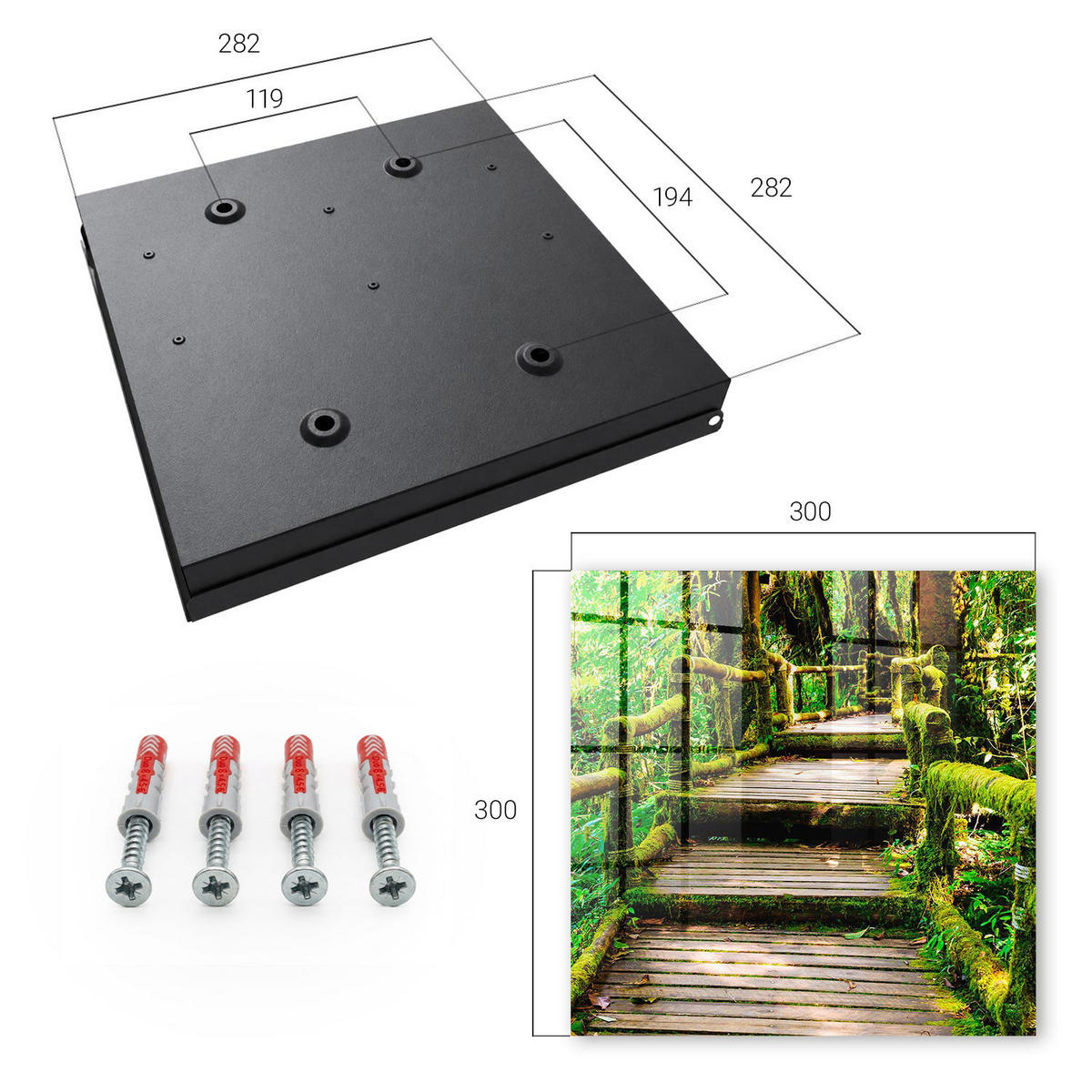 SCHLÜSSELBOX Schwarz 30x30 cm- Türöffnung nach rechts - Waldbrücke - Grün, Metall (30/30/5cm) - TULUP