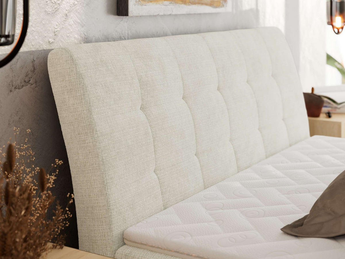 BOXBETT DAGOS 160/200 - Creme Schenille grob gewebt - H3 - Topper T25 - Creme, Textil (160/200cm) - MKS