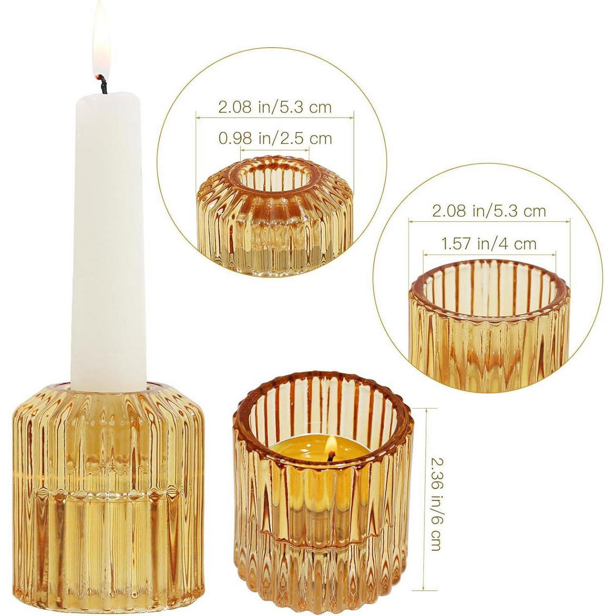 KERZENSTÄNDER Glas Bernstein 3er Set - Goldfarben, Glas (5.3/6/5.3cm)