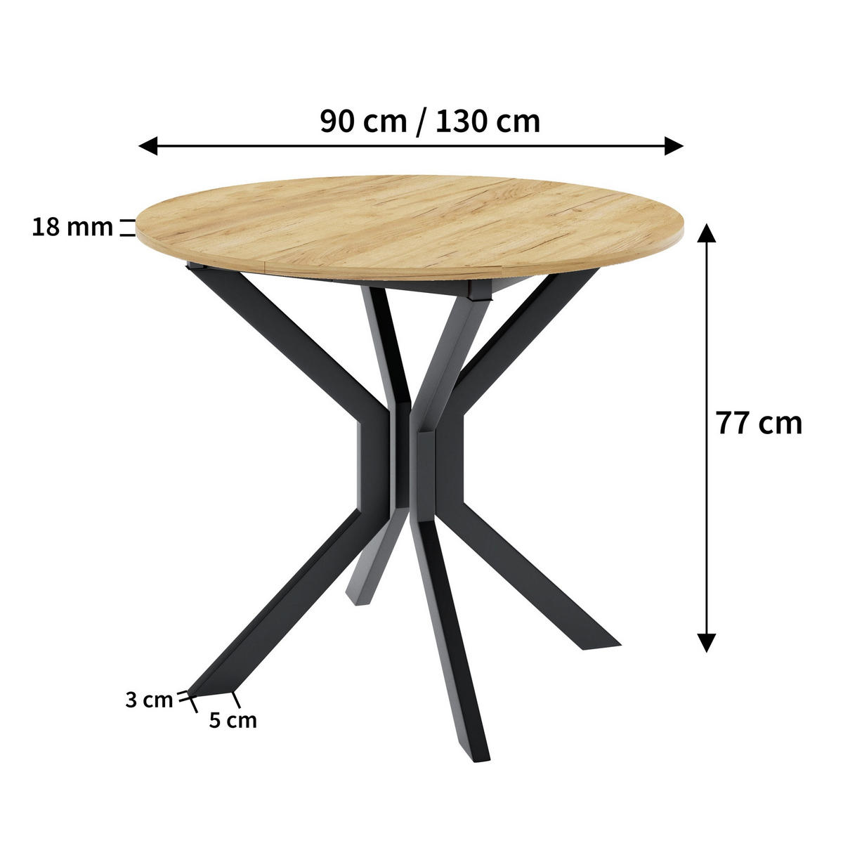 ESSTISCH LUCA M Ausziehbar 90 - 130 / 90 x 77 cm - Goldfarben/Schwarz, Holz (90/90/77cm) - MASSENO