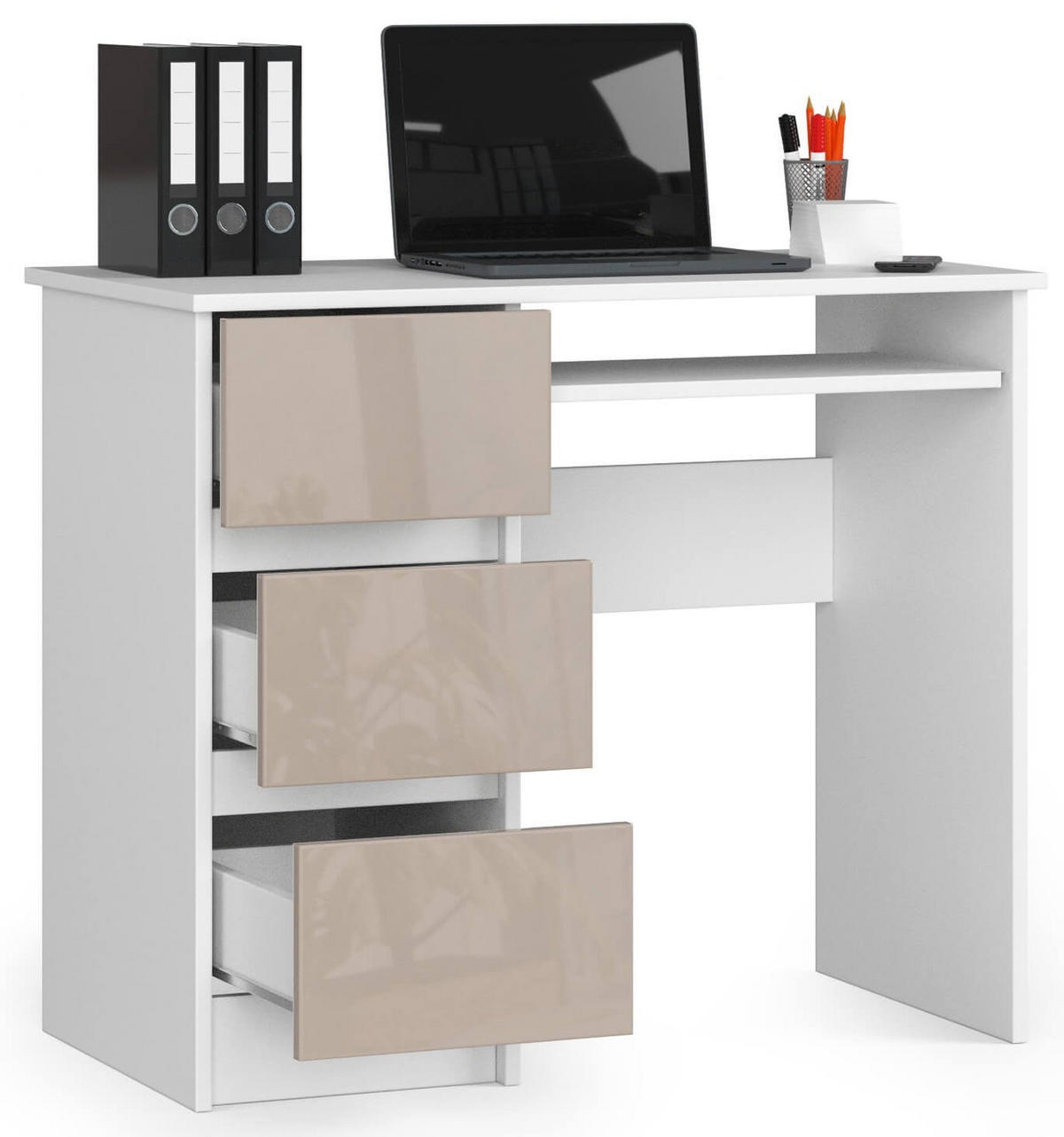 SCHREIBTISCH Weiß, Cappuccino Glanz 77/90/50 - Weiß/Cappuccino, Holzwerkstoff (50/90/77cm) - RAUMHIRSCH FURNITURE