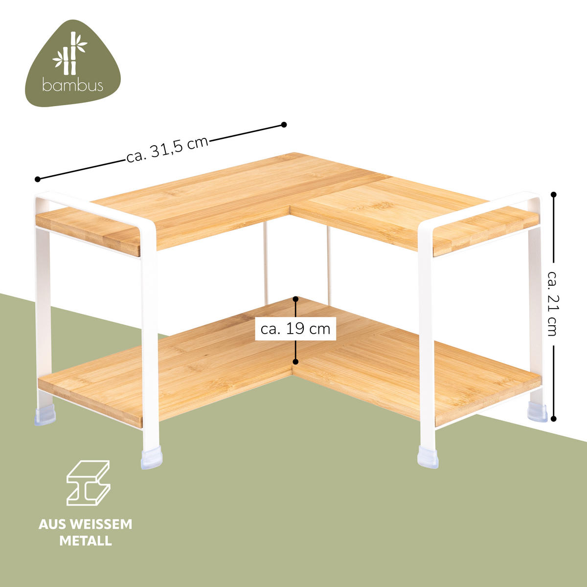 GEWÜRZ-ECKREGAL Bambus/Metall weiß - Weiß, Holz (31.5/21/31.5cm) - eluno