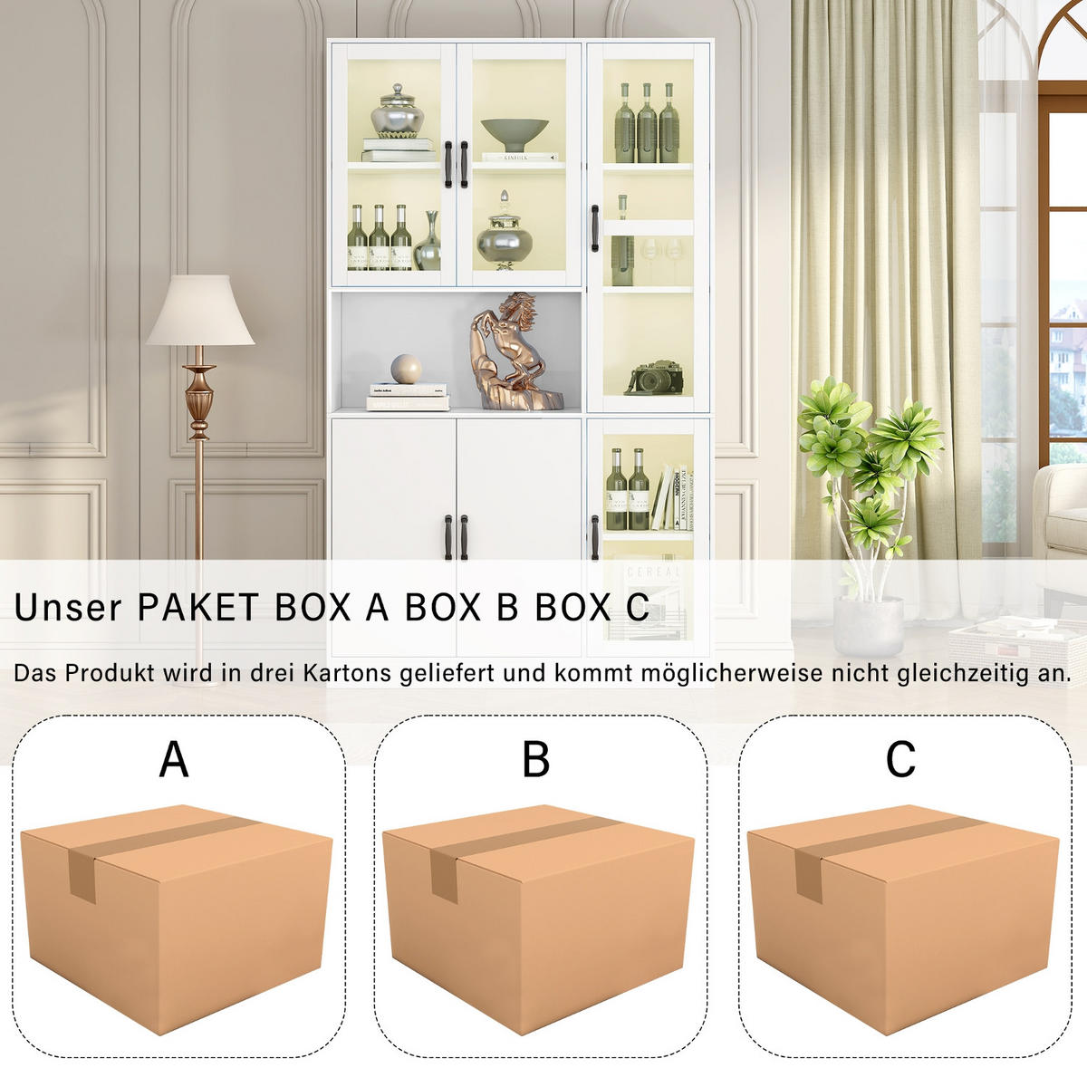 KÜCHENSCHRANK 120/200/40 cm, MDF und Glas, Weiß, MIT LED-BELEUCHTUNG, für Wohnzimmer und Esszimmer - Weiß, Holzwerkstoff (40/200/120cm) - Rolipo