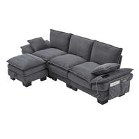 ECKSOFA aus Cord 260x132x84 cm in Dunkelgrau mit USB-C & Hocker - Dunkelgrau, Textil (132/260cm) - Modfu