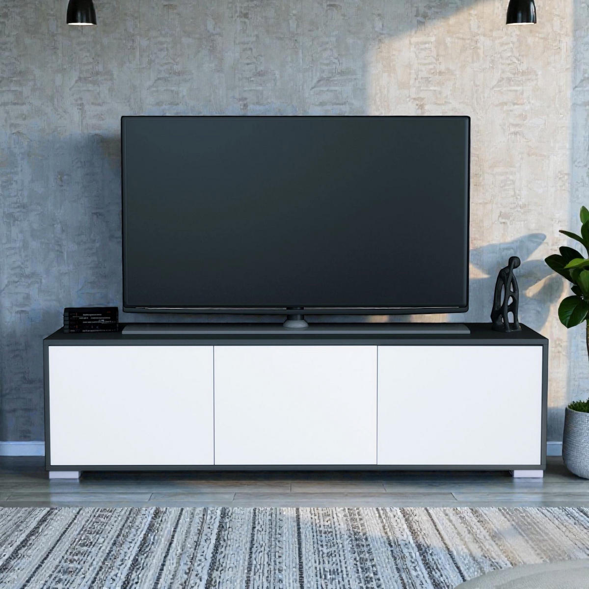 TV-BOARD Elena, Lowboard mit Push-to-Open, Made in Germany, Moderner Fernsehschrank, Anthrazit matt/Weiß matt (152,5 x 43 x 37 cm) - Weiß, Holzwerkstoff (152.5/43/37cm) - InnoFurn