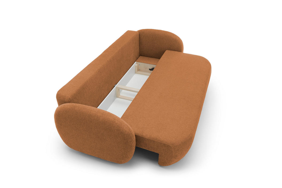 SOFA OLIO Mit Schlaffunktion Und Bettkasten, Bonell-Taschenfederung, Aragon-Stoff, lose Rückenkissen, freistehend, 238x101x86 cm Dark orange - Dunkelorange, Holz/Textil (238/86/101cm) - DomoHome