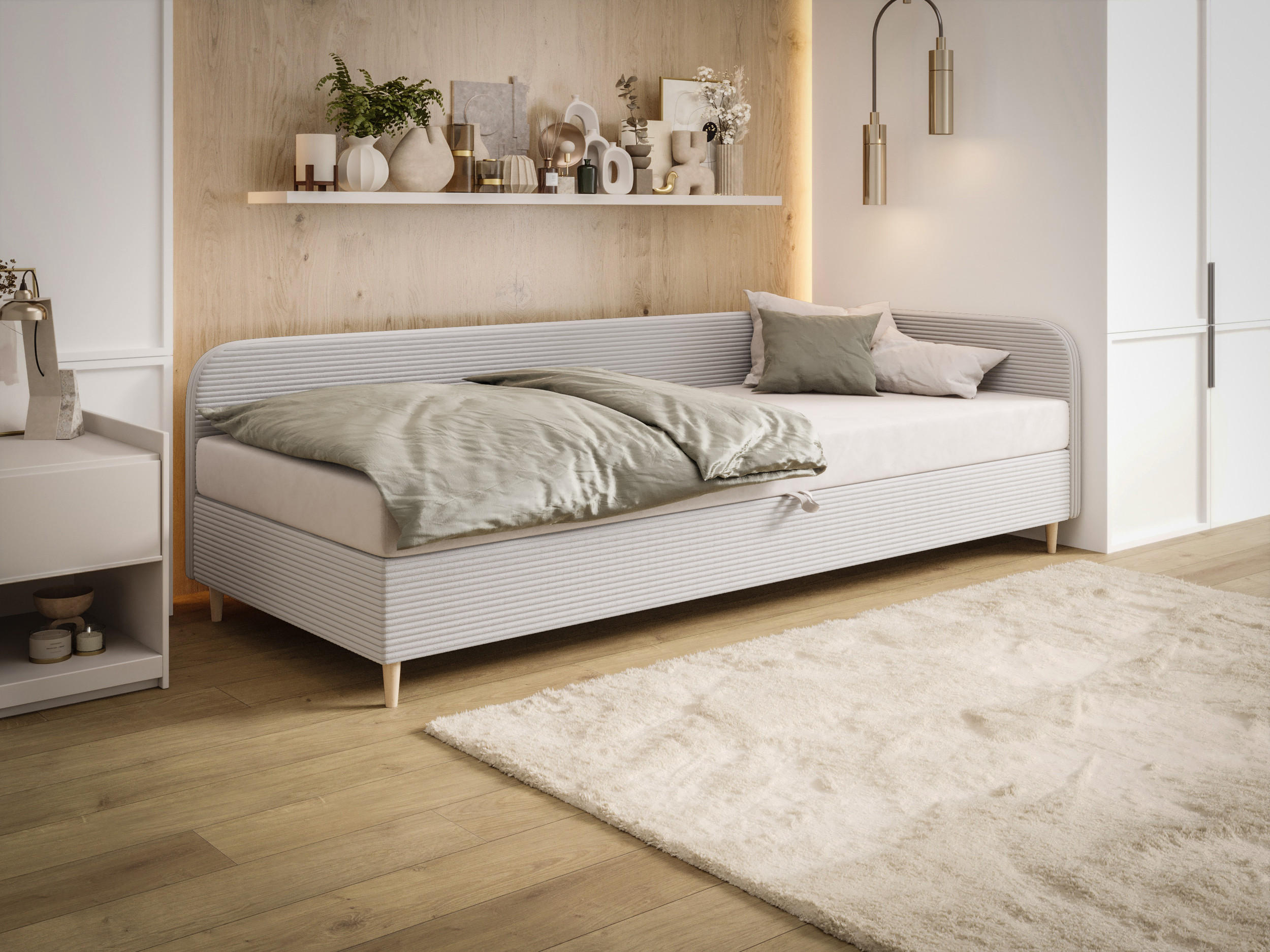 BOXBETT MIKO 100x200 mit Matratze H3, Bonell und Topper RIVIERA 82+LINCOLN 2 - Hellgrau, Textil (100/200cm) - Bedante