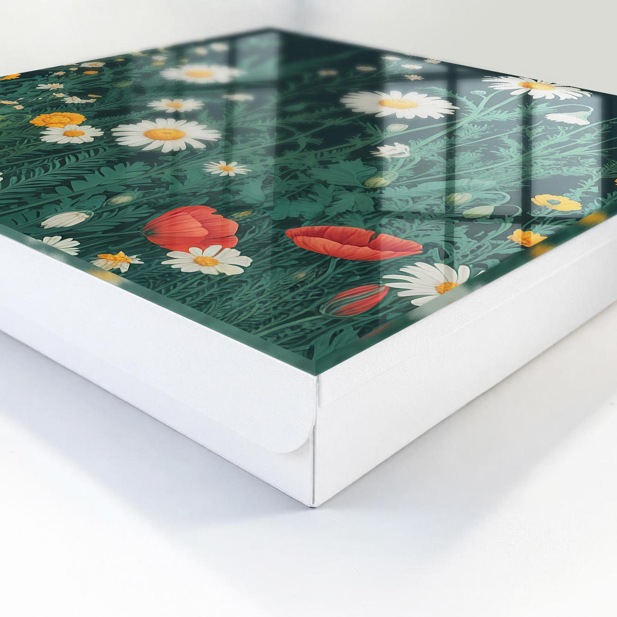 SCHLÜSSELBOX Weiß 30x30 cm – Türöffnung nach rechts - Blumenwiese - Grün, Metall (30/30/5cm) - TULUP