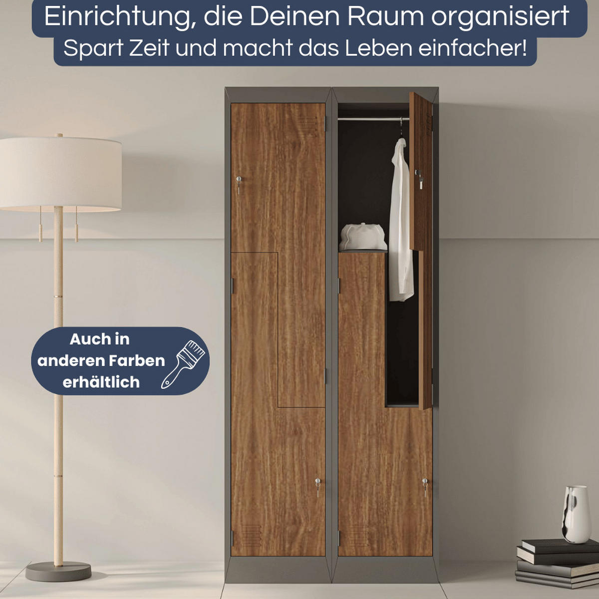 UMKLEIDESCHRANK Spind OSLO 4 Abteile 185x80x45cm Weiß-Sonoma Eiche - Weiß, Metall (80/185/45cm) - DELUKE