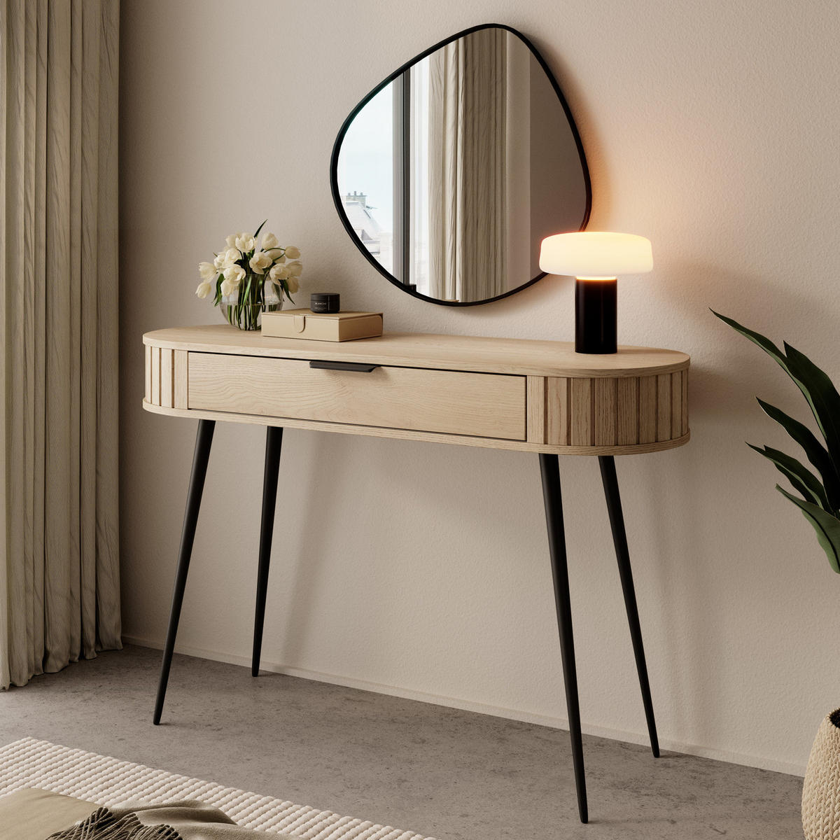 KONSOLENTISCH LOVI 120 cm Eiche Cremona - mit Riffel-Optik - Eichefarben/Schwarz, Holz/Holzwerkstoff (40/120/80cm) - Ravio