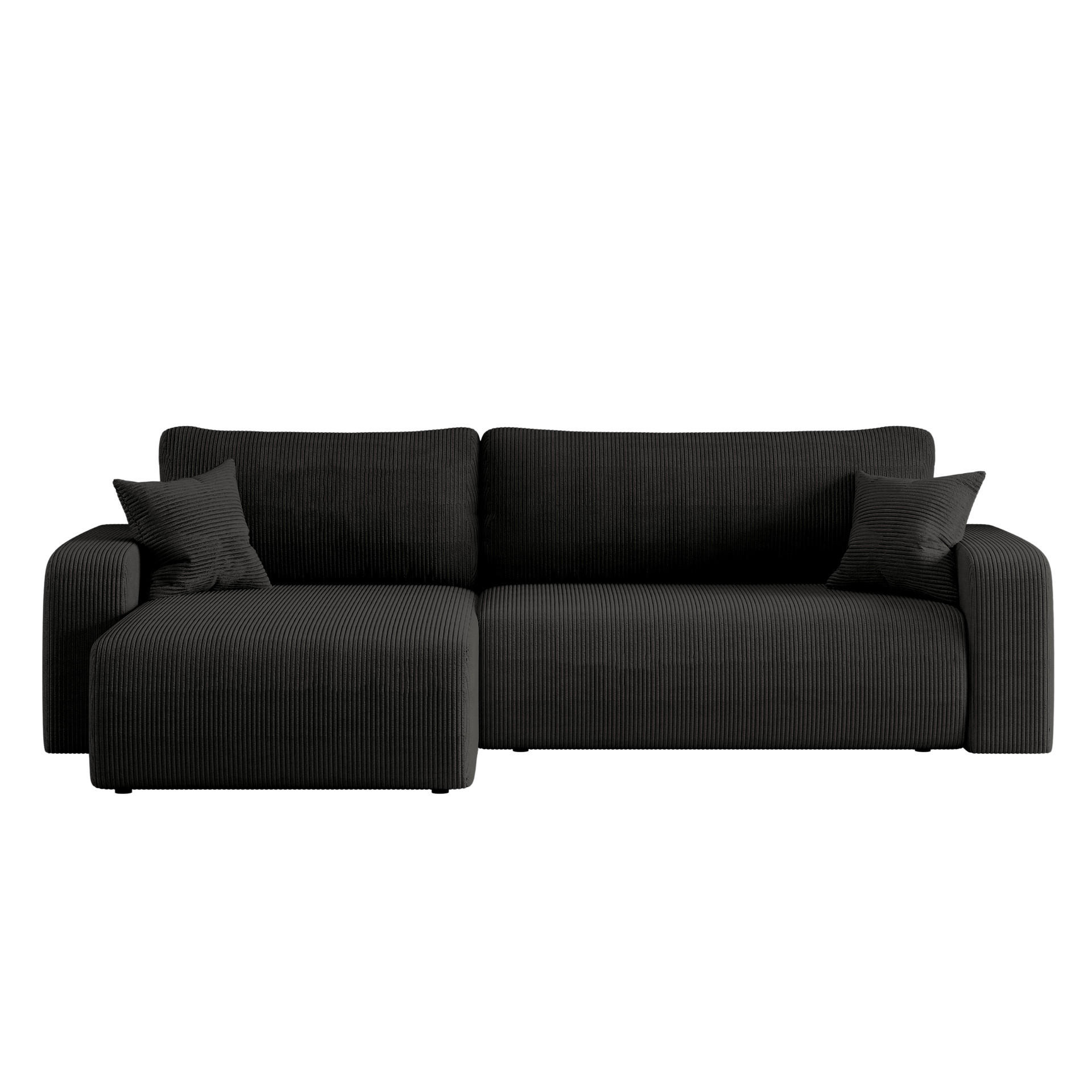 SCHLAFSOFA MILANO XL und bettkasten stoff Poso Dicker Cord Schwarz Links - Schwarz, Holz (274/82/145cm) - Kaiser Möbel
