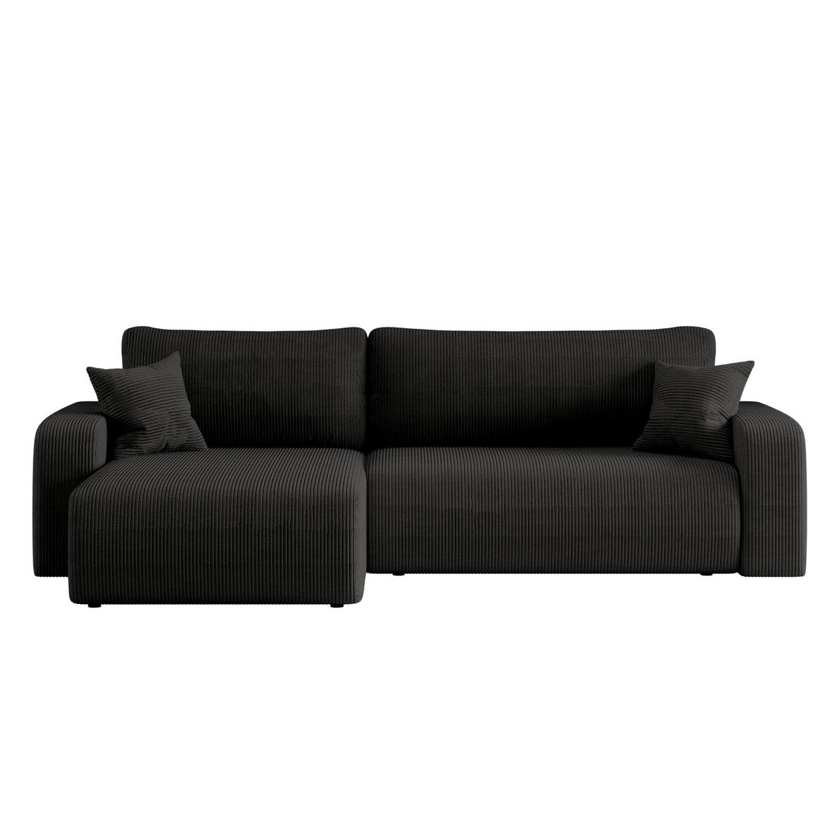 SCHLAFSOFA MILANO XL und bettkasten stoff Poso Dicker Cord Schwarz Links - Schwarz, Holz (274/82/145cm) - Kaiser Möbel