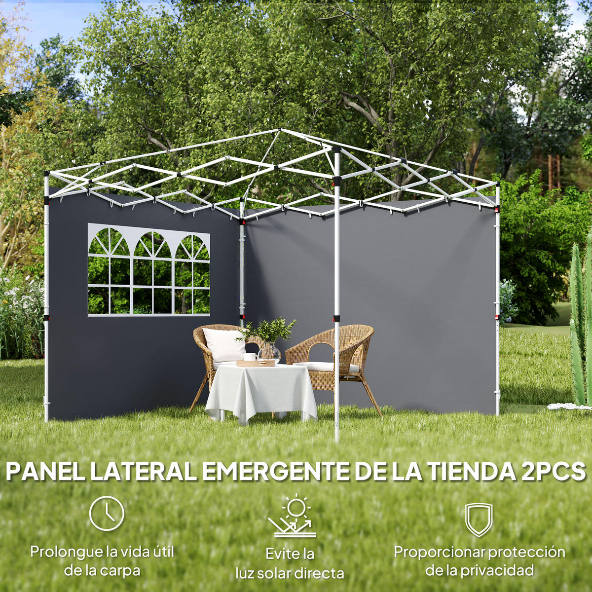 PAVILLON-SEITENWAND, Oxford-Stoff dunkelgrau mit Fenstern - Grau, Textil (10/30/20cm) - Vallsero
