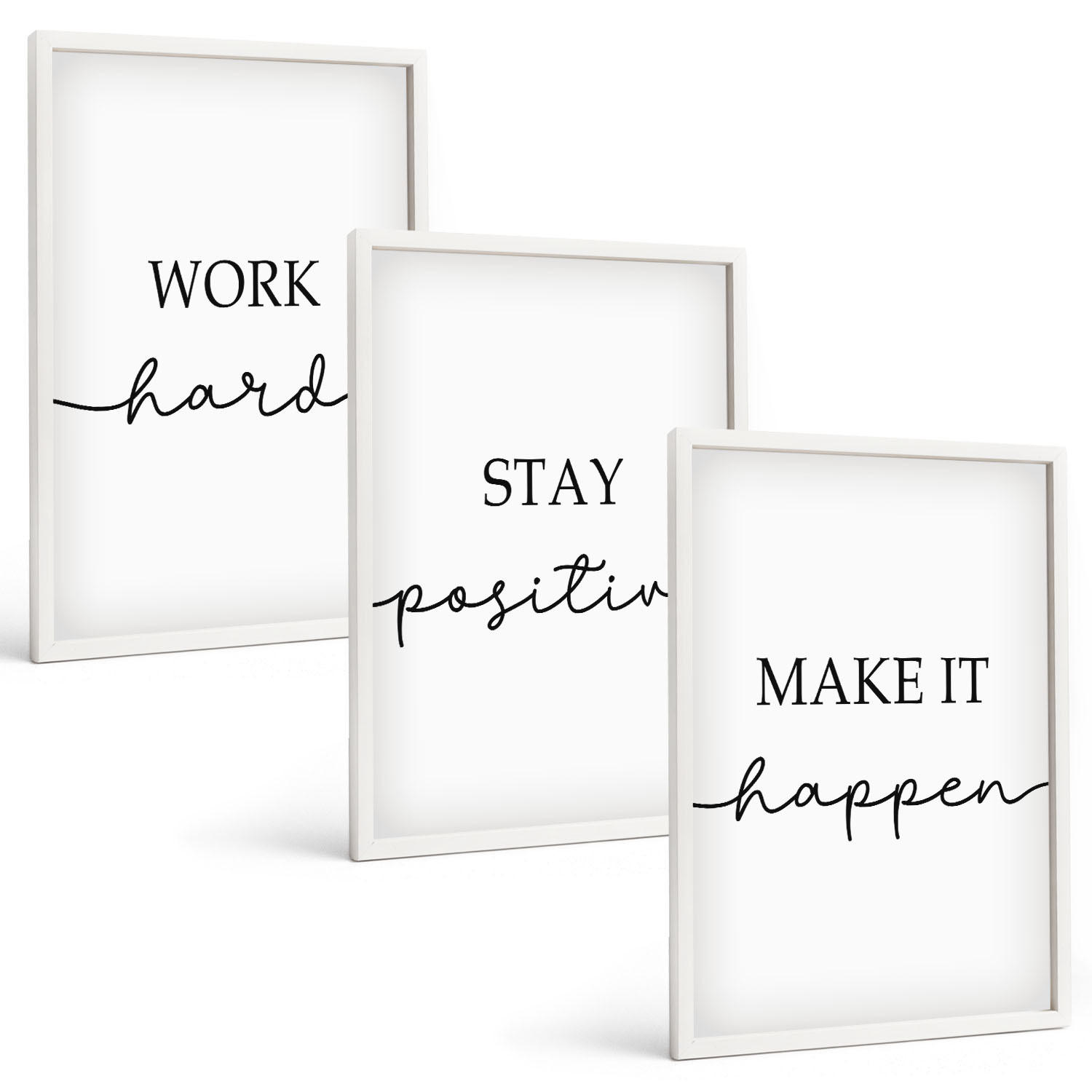 BILDER SET 3er Set - 40x60 cm Weißer Rahmen - Minimalistische Motivationsinschriften - Weiß, Kunststoff (40/60cm) - TULUP