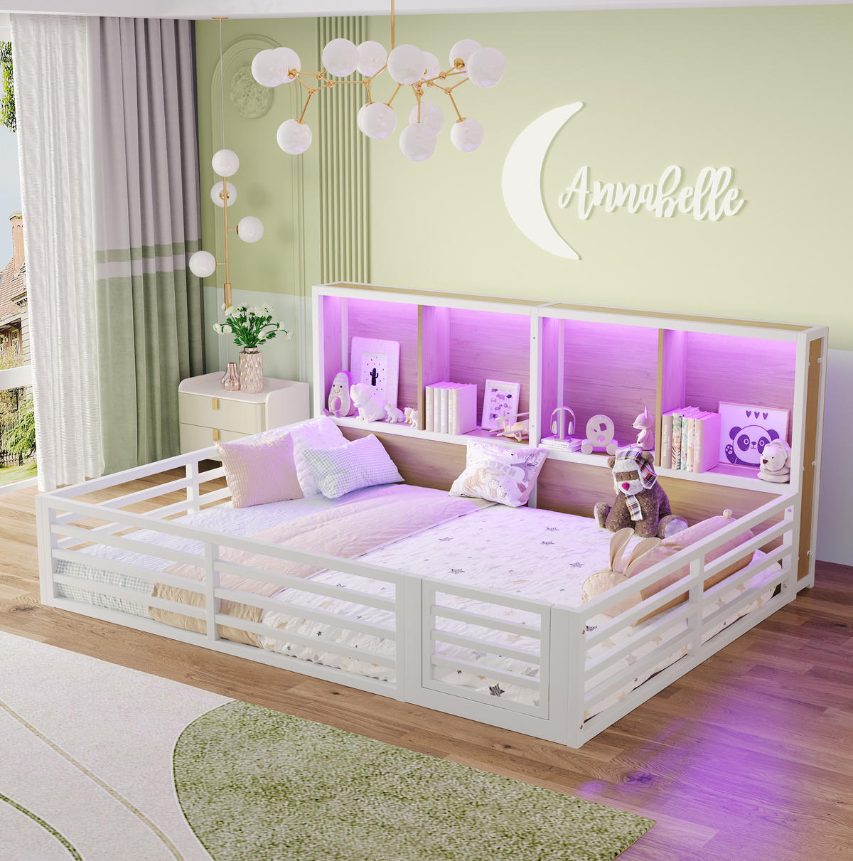 KINDERBETT 140/200 cm Weiß mit LED, Lattenrost, ohne Matratze - Weiß, Metall (140/200cm) - MIVRAY