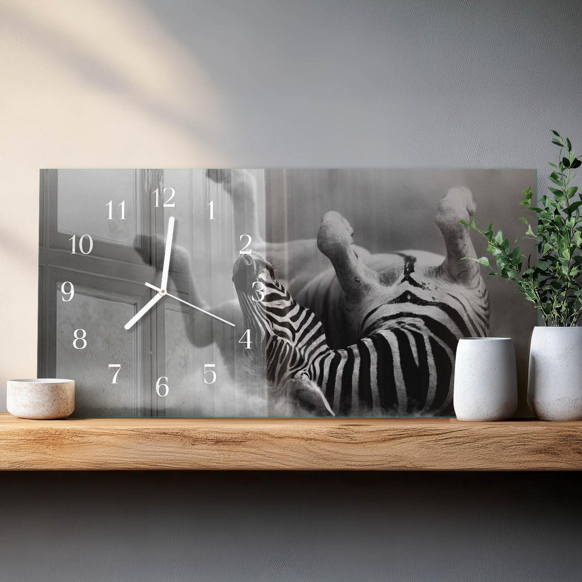 WANDUHR 60x30 cm - Blumenkunst - Schwarz, Glas (60/30/0.4cm) - TULUP