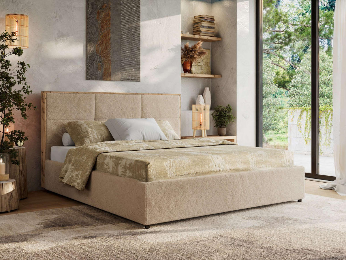 POLSTERBETT LERIO CLASSIC 140/200 - Beige Plüsch - ohne Matratze - Beige, Textil (140/200cm) - MKS