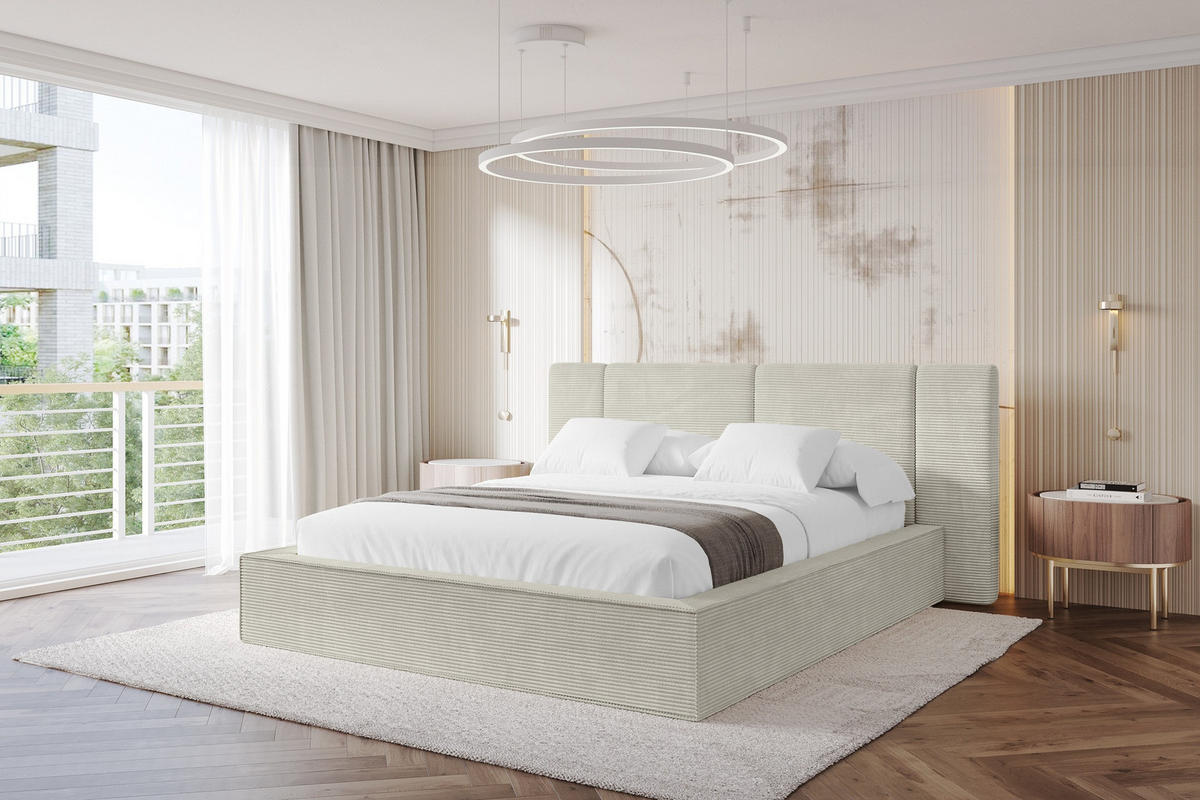 POLSTERBETT mit Bettkasten und Lattenrost, Boxbett ohne Matratze - RIVO 180x200 Creme - Sahara, Holzwerkstoff/Textil (180/200cm) - ALTDECOR