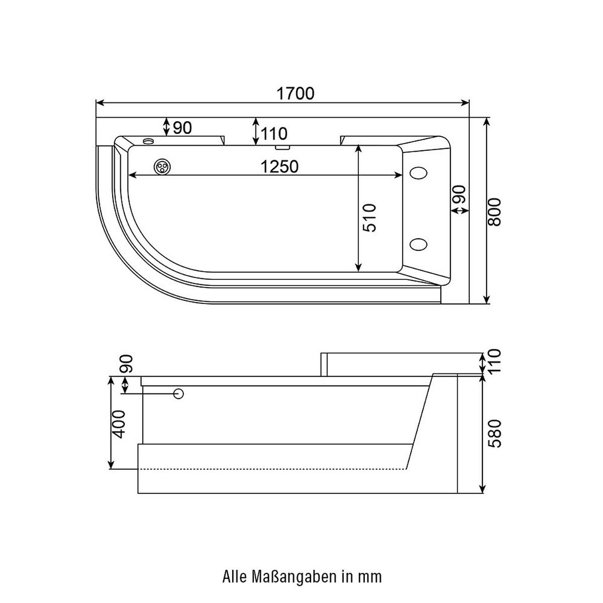 WHIRLPOOL CARICA - Links - Weiß, Keramik (170/59/80cm) - Home Deluxe