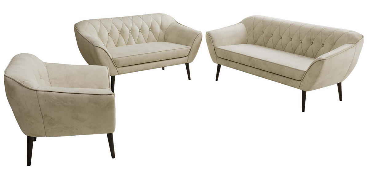 SEDACÍ SOUPRAVA 3+2+1 PIRS - Béžová Samet - Černé nohy - černá/béžová, kompozitní dřevo/textil (180/75/74cm) - MKS