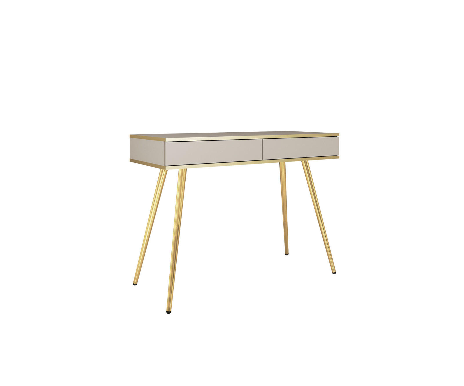 KONSOLENTISCH FORNO (Beige, Goldene Details, 2 Schubladen, goldene Metallfüße) - Gelb/Beige, Holz/Holzwerkstoff (50/102/80cm) - Ravio