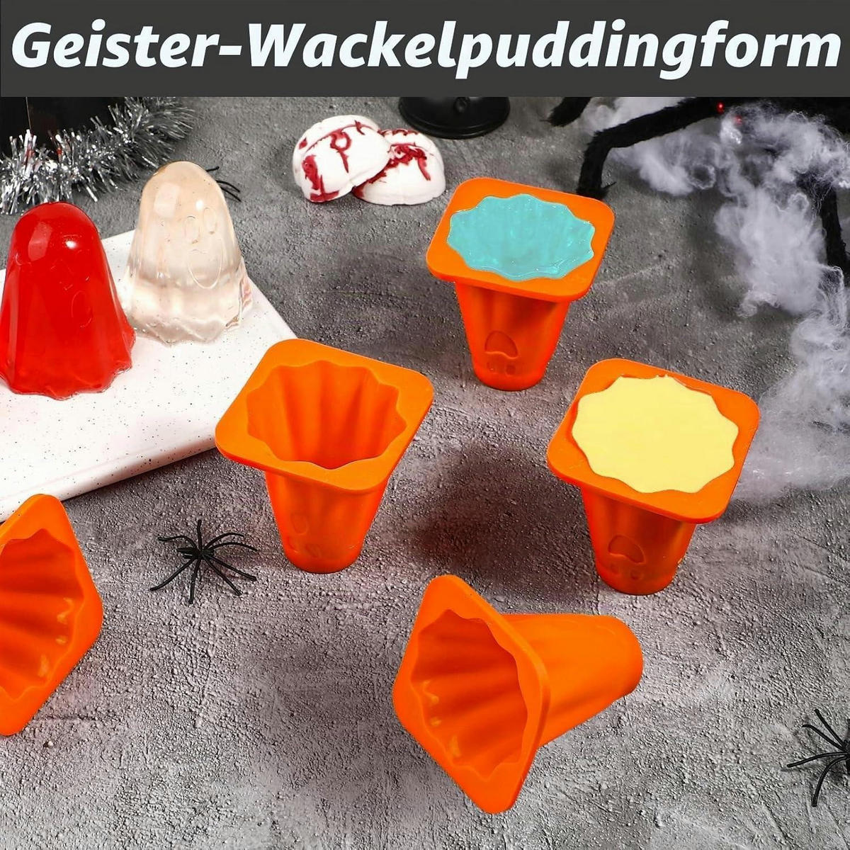 EISWÜRFELFORM 8-teiliges Set Geist Silikon Halloween - Orange, Kunststoff