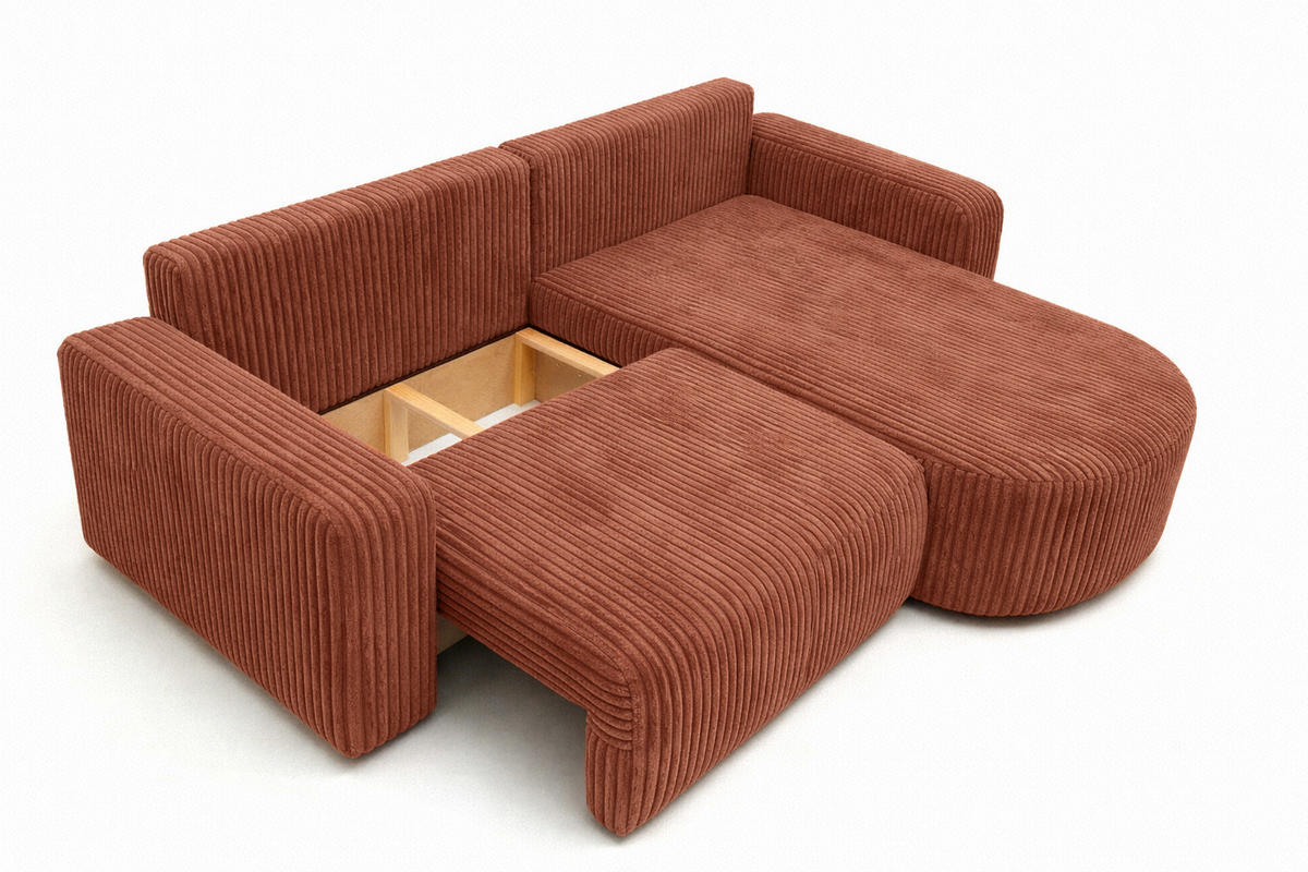 ECKSOFA Mit Schlaffunktion, Cordstoff Tilia, Kupfer, Rechts, ROUND ONE - Orange, Holz (244/175cm) - Kaiser Möbel