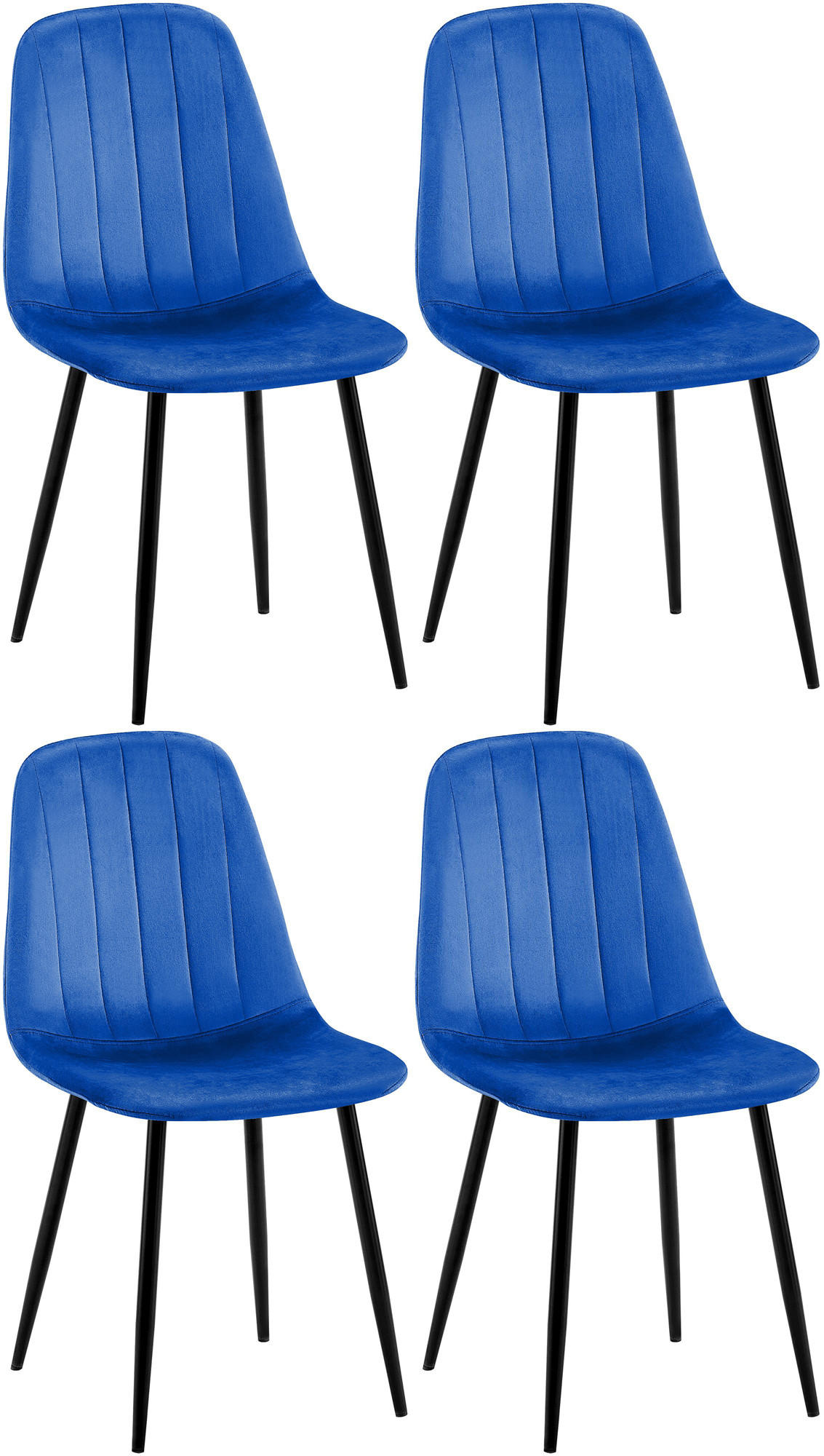 STUHL 4er Set Samt Blau - Blau/Schwarz, Textil/Metall (45/88/54cm) - CLP