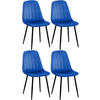 STUHL 4er Set Samt Blau - Blau/Schwarz, Textil/Metall (45/88/54cm) - CLP