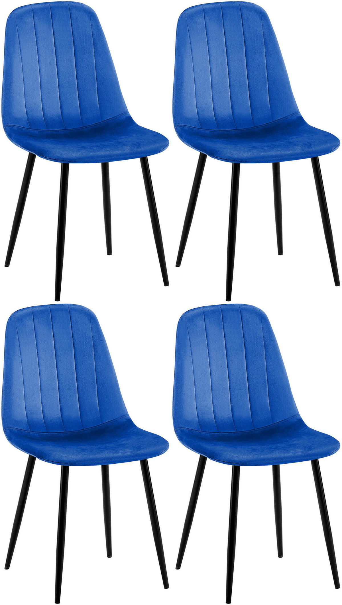 STUHL 4er Set Samt Blau - Blau/Schwarz, Textil/Metall (45/88/54cm) - CLP