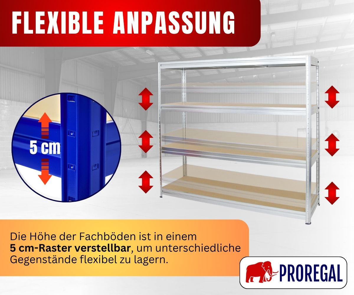 SCHWERLASTREGAL Dino 180x200x60 cm Fachlast 500 kg Verzinkt - Silberfarben, Metall (200/180/60cm) - PROREGAL
