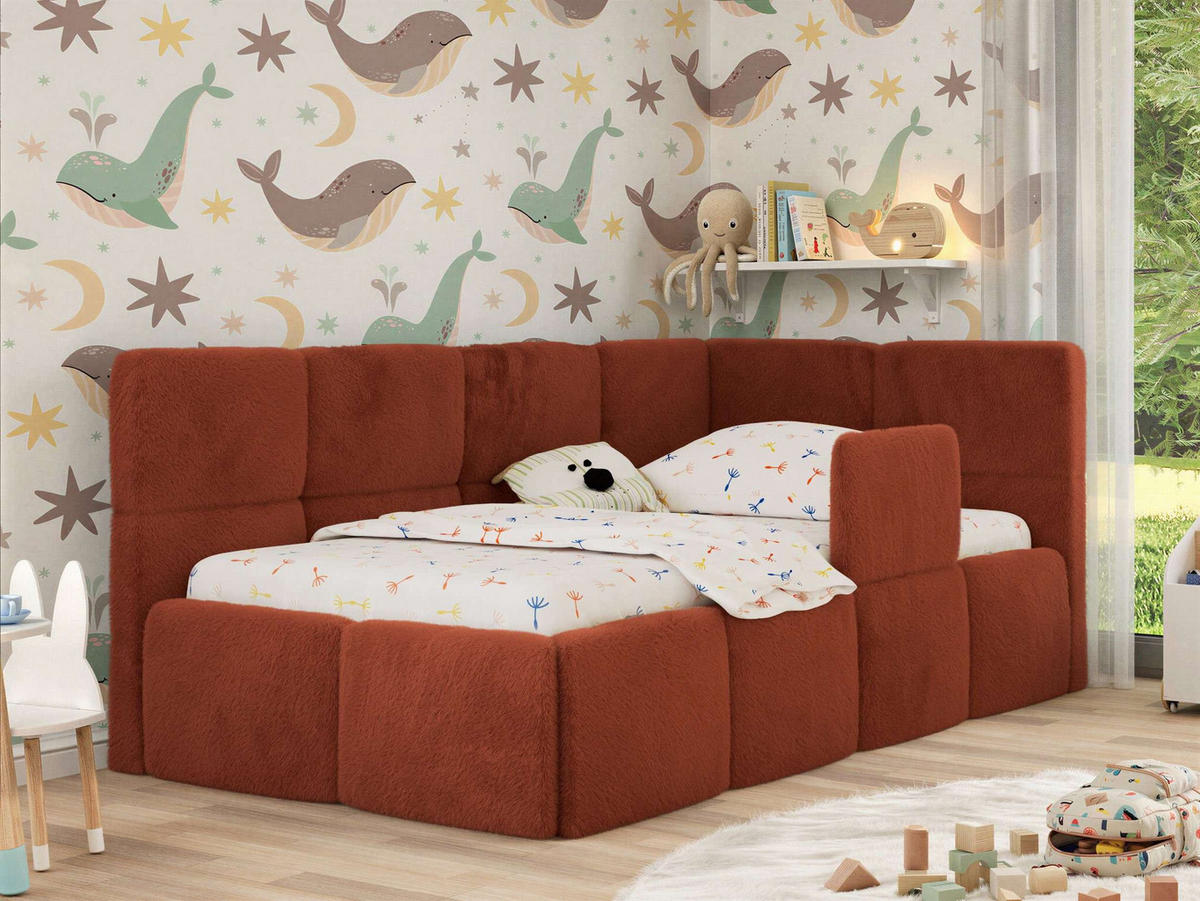 DĚTSKÁ POSTEL ARVO ALTA 90/200 - Oranžová Plyš - Pravá - pomerančová, textil (90/200cm) - MKS