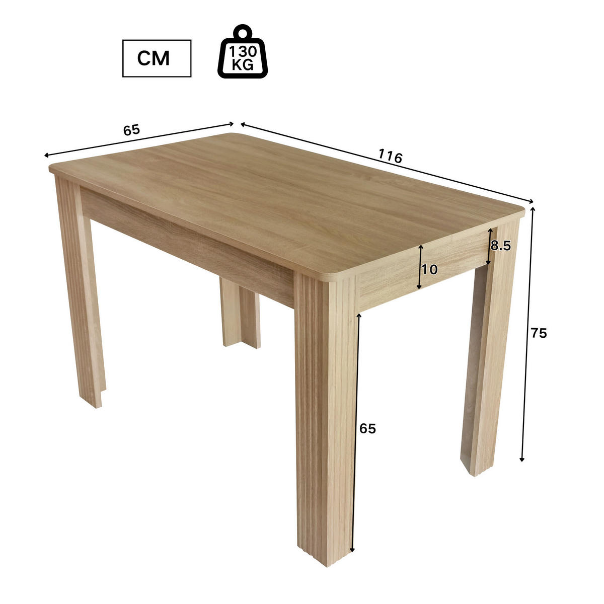RECHTECKIGER Esstisch, 4–6 Pers., 116x65x75 cm, Eiche - Multicolor, Holzwerkstoff (116/65/75cm) - Meubles Cosy