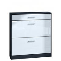 SCHUHSCHRANK Roma Schmal mit 2 Klappen und 1 Schublade, Platzsparender Schuhkipper, Schwarz/Weiß Hochglanz (89 x 95,5 x 23 cm) - Weiß Hochglanz, Holzwerkstoff (89/95.5/23cm) - InnoFurn