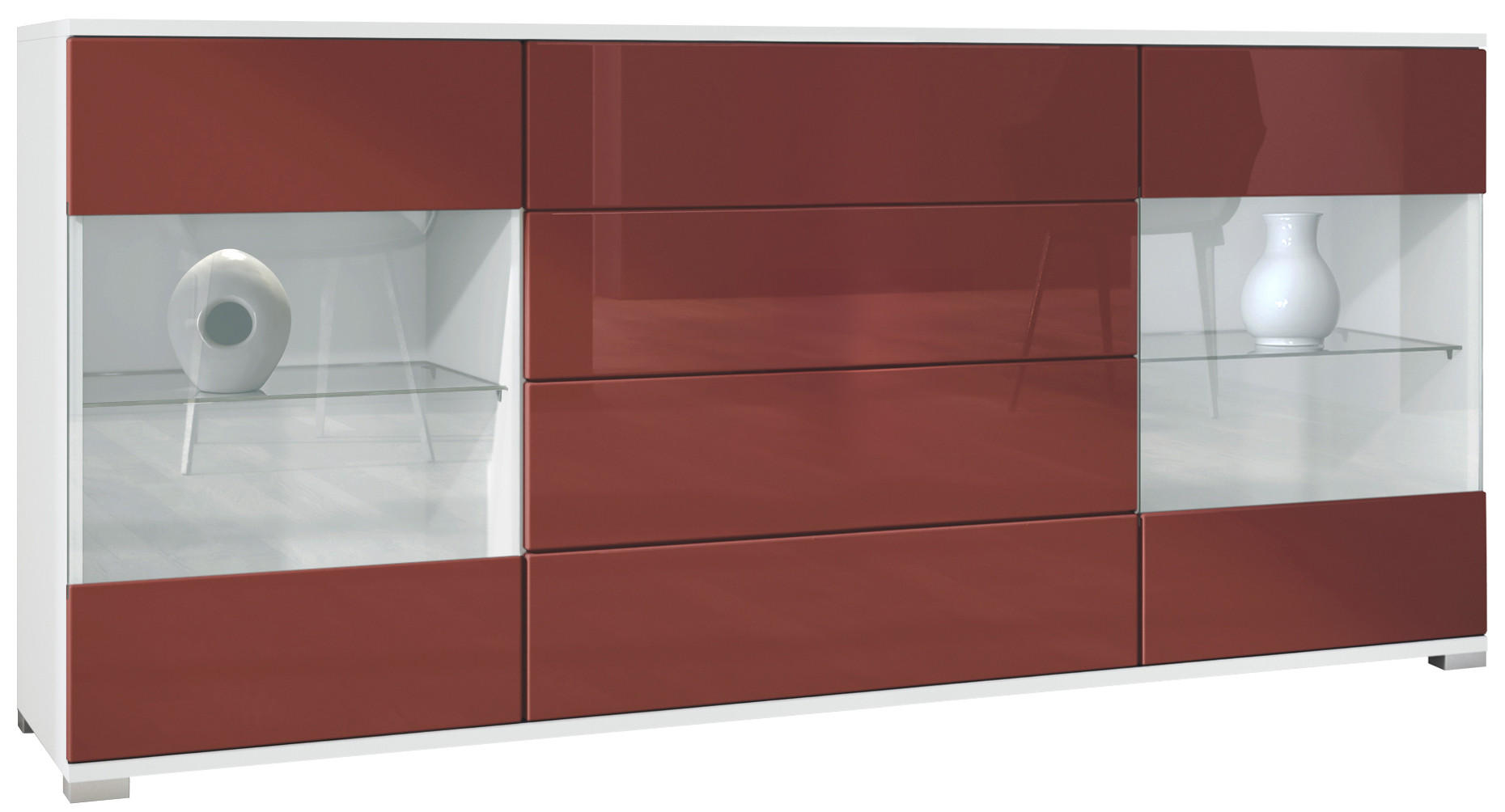 SIDEBOARD Bari Bordeaux Hochglanz - Bordeaux, Holzwerkstoff (166.5/75.5/35cm) - Vladon