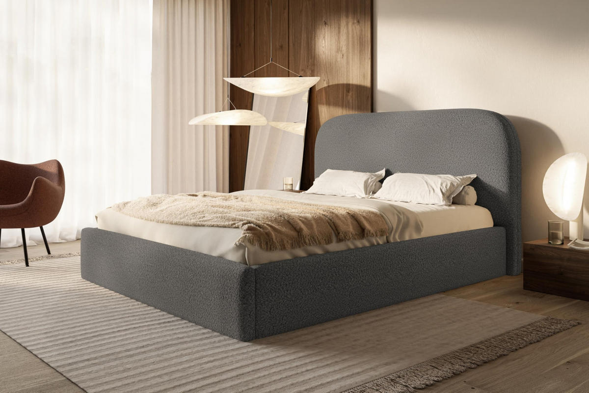 BETT 90x200 - Polsterbett mit Bettkasten und Metallrahmen - Modern Betten - Kuscheliger Catch-Me-Stoff - Kollektion Verona - Grau - Grau, Holz/Textil (90/200cm) - Alpi-Möbel