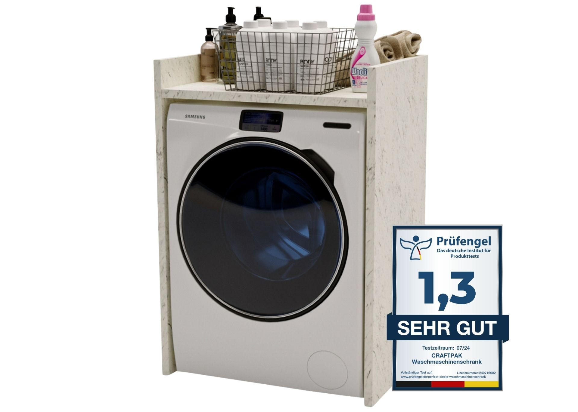 WASCHMASCHINENSCHRANK Marmor-Weiß 66/97/62cm - Schwarz/Weiß, Holzwerkstoff (66/97/62cm) - CraftPAK
