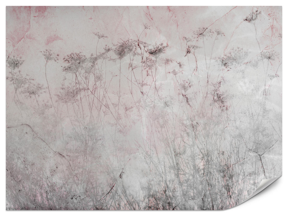 FOTOTAPETE für Schlafzimmer Blumen Wiese Gras Zarte Landschaft 400x280 - Violett/Rosa, Papier (400/280cm) - Muralo