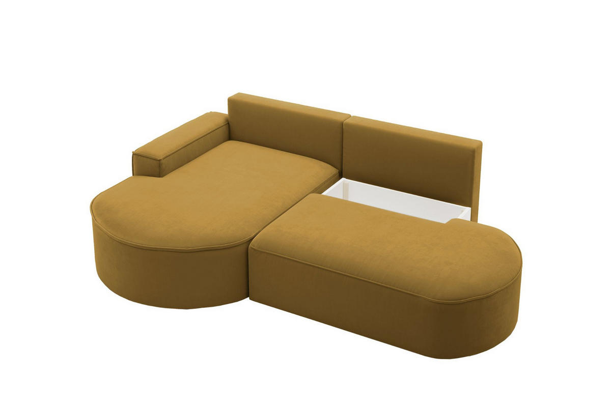 ECKSOFA mit Schlaffunktion und Bettkasten Modena Runden stoff Salvador Gelb Links - Gelb, Holz/Textil (179/278cm) - Kaiser Möbel
