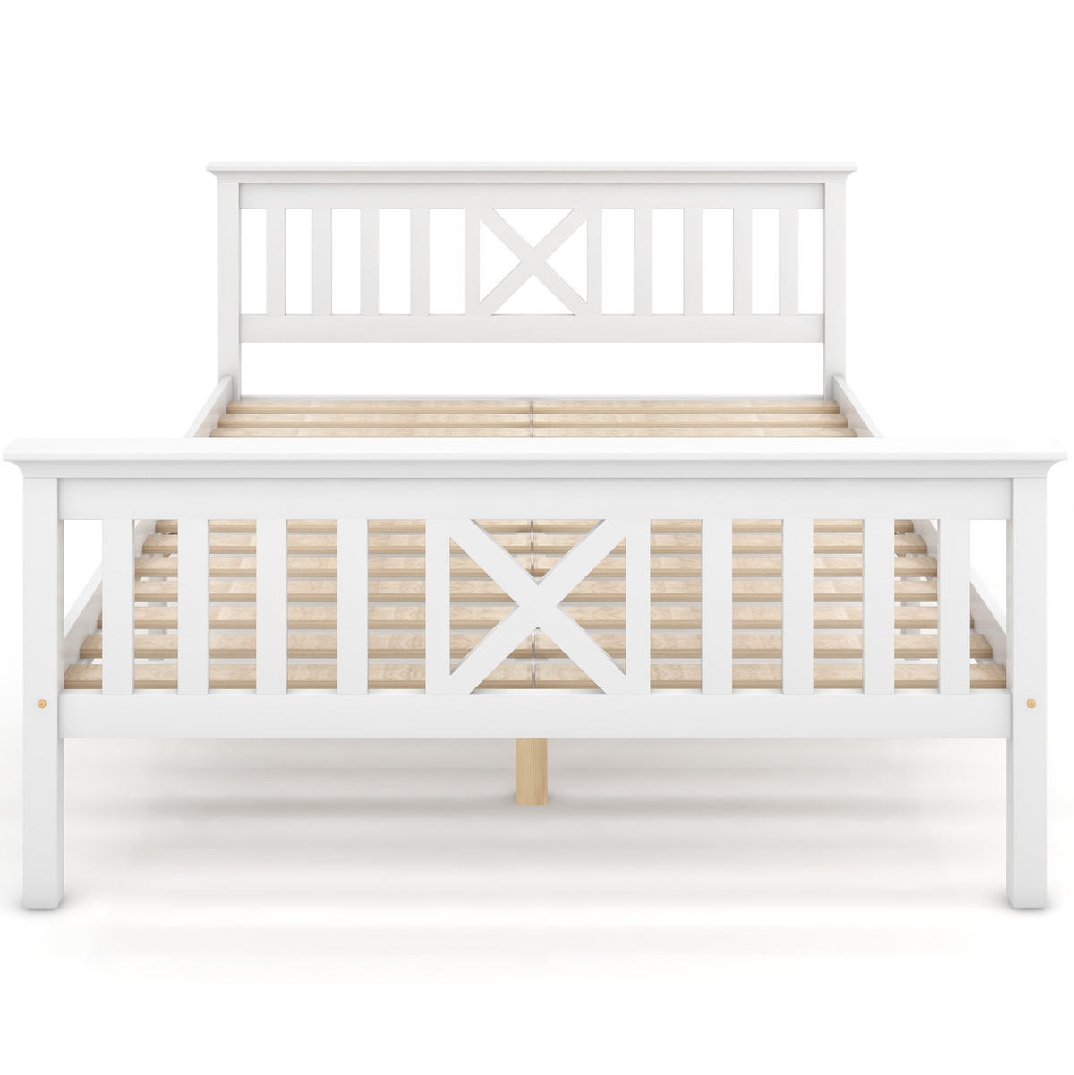 HOLZBETT 140/200 cm aus Kiefer massiv mit X-förmigem Kopfteil und Stauraum - Weiß, Holz (140/200cm) - OKWISH