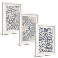 BILDER SET 3er Set - 20x30 cm Weißer Rahmen - Abstrakte Linien, Wellenformen - Weiß, Kunststoff (20/30cm) - TULUP