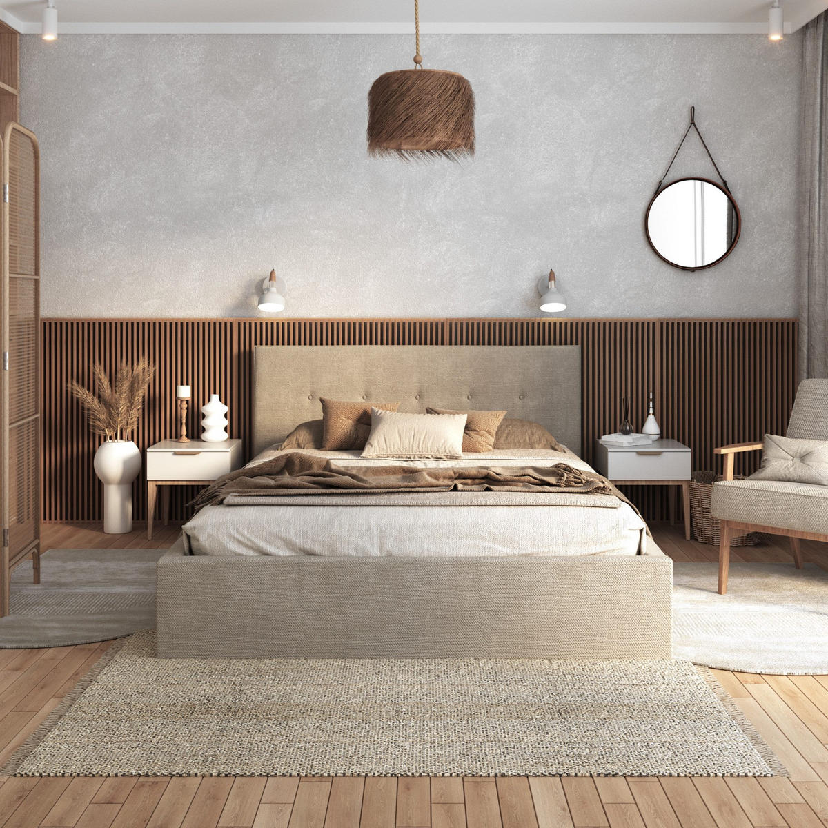 POLSTERBETT TULSA - Birkefarben/Beige, Holz/Holzwerkstoff (90/200cm) - FDM