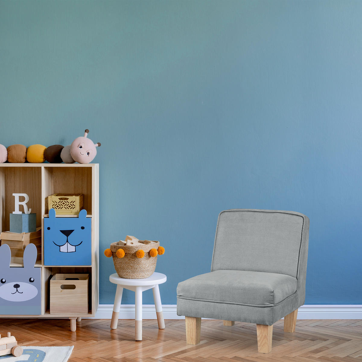KINDERSESSEL - Hellblau, Holz/Textil (45/60/52cm) - Relaxdays
